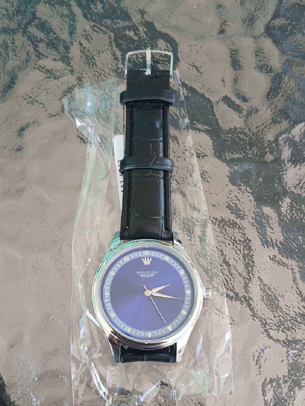 Blue Dial Wristwatch with Black Leather Strap